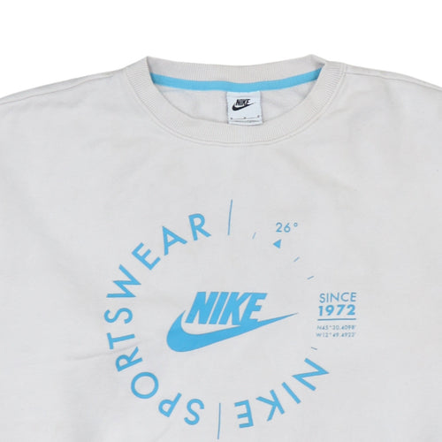 Nike Mens White Medium Pullover Crew Neck Graphic Sweatshirt