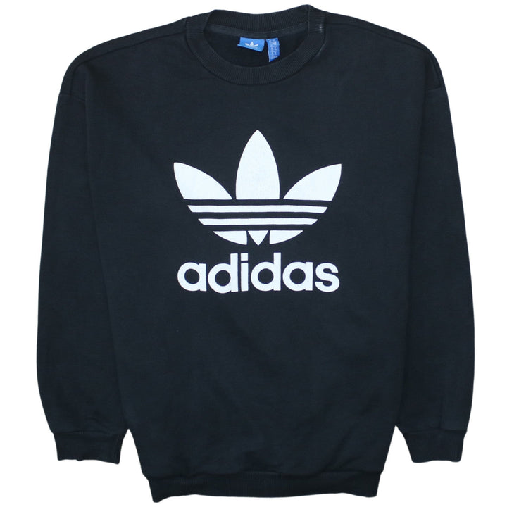 Adidas Women Black Crew Neck Pullover Sweatshirt Size 10 Logo Print