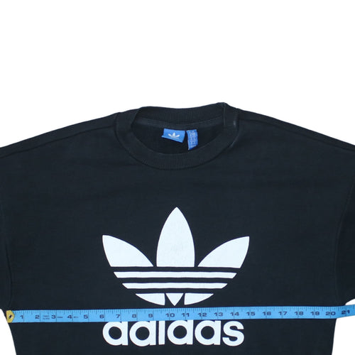 Adidas Women Black Crew Neck Pullover Sweatshirt Size 10 Logo Print
