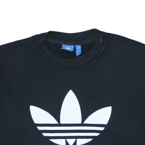 Adidas Women Black Crew Neck Pullover Sweatshirt Size 10 Logo Print