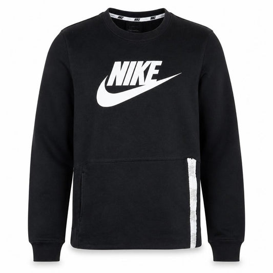 Front view of Nike Men's Black Medium Crew Neck Pullover Sweatshirt with Logo