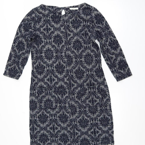 White Stuff Women's Blue Geometric Shift Dress Size 12 3/4 Sleeve
