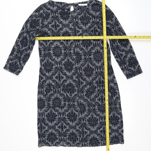 White Stuff Women's Blue Geometric Shift Dress Size 12 3/4 Sleeve