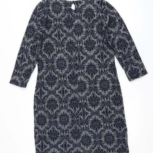 White Stuff Women's Blue Geometric Shift Dress Size 12 3/4 Sleeve
