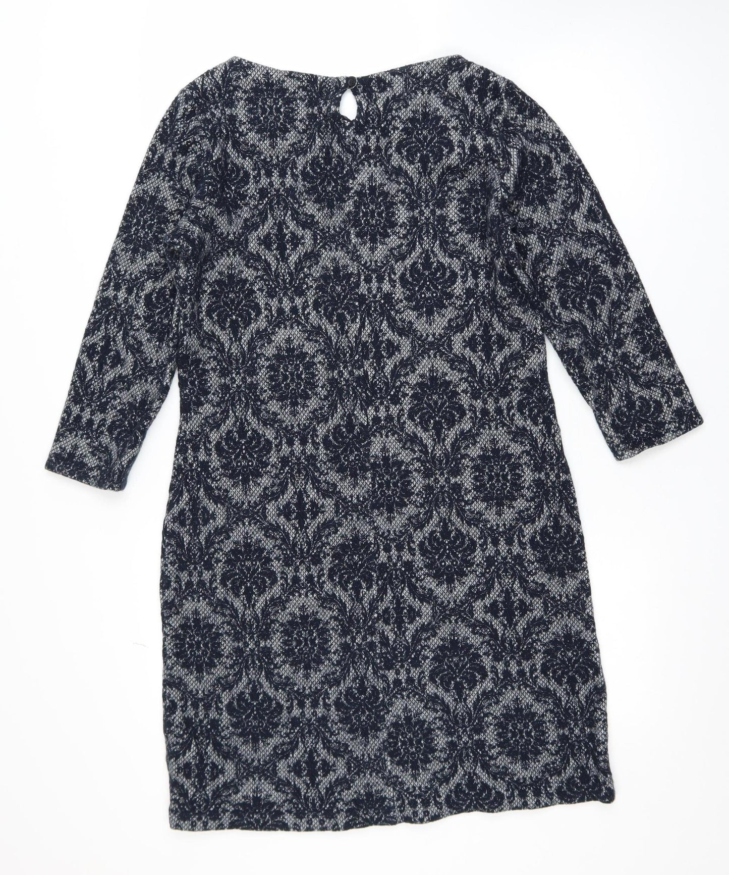 White Stuff Women's Blue Geometric Shift Dress Size 12 3/4 Sleeve