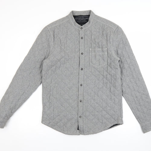 AllSaints Men's Grey Quilted Wool Blend Shirt Jacket Small