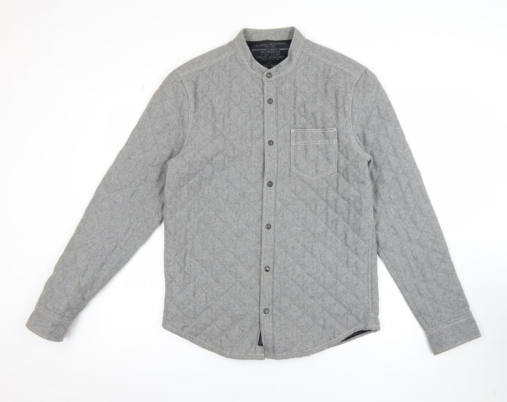 AllSaints Men's Grey Quilted Wool Blend Shirt Jacket Small