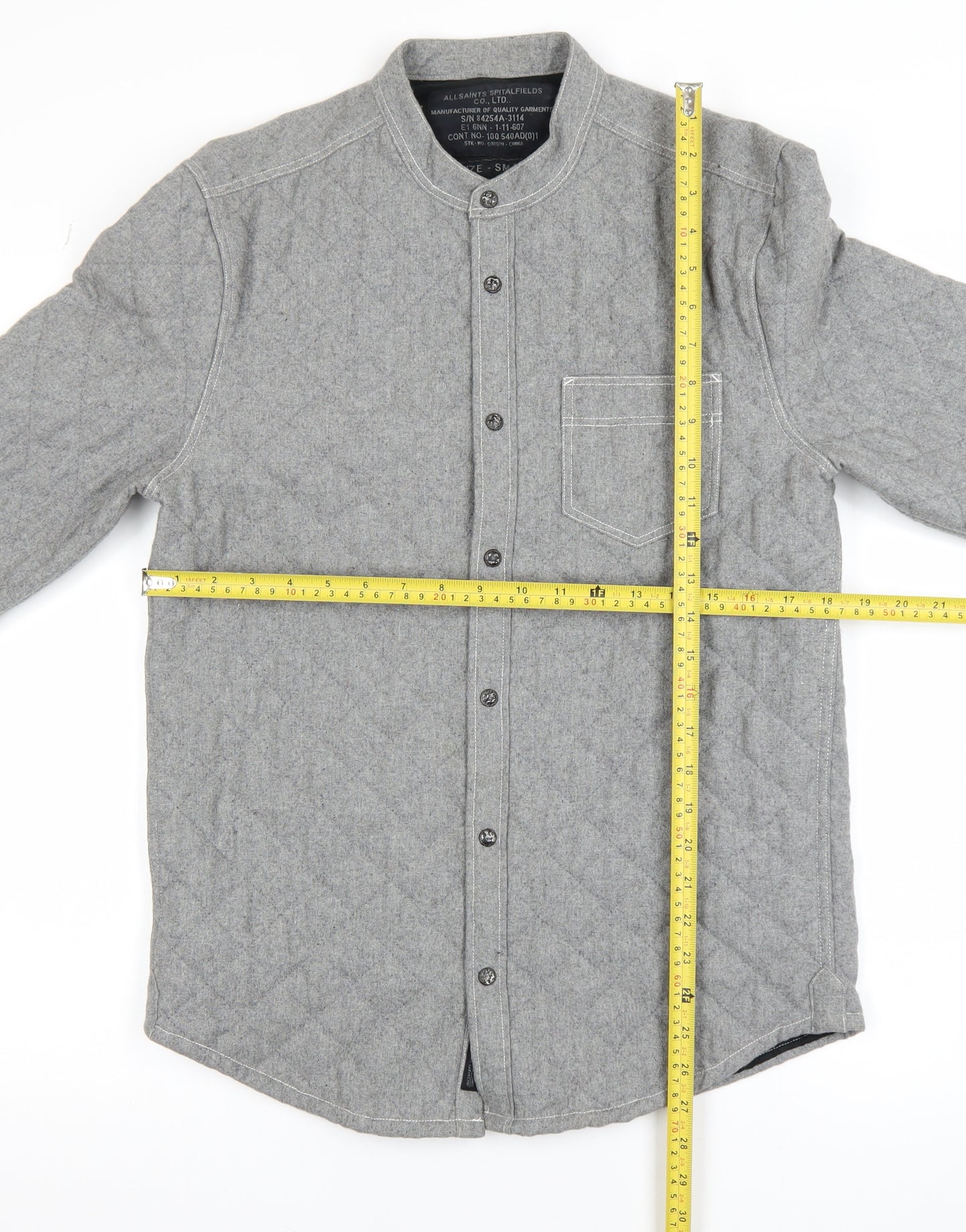 AllSaints Men's Grey Quilted Wool Blend Shirt Jacket Small