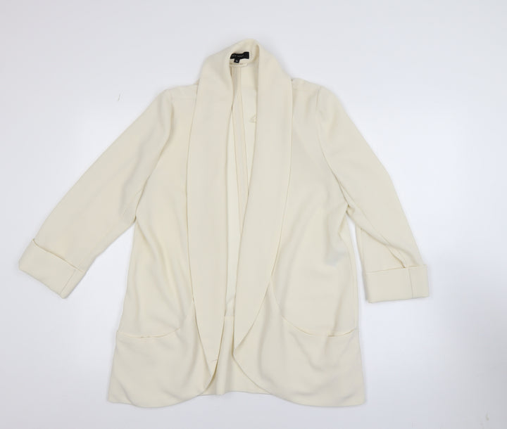 New Look Women Ivory Open Front Long Sleeve Cardigan Size 14