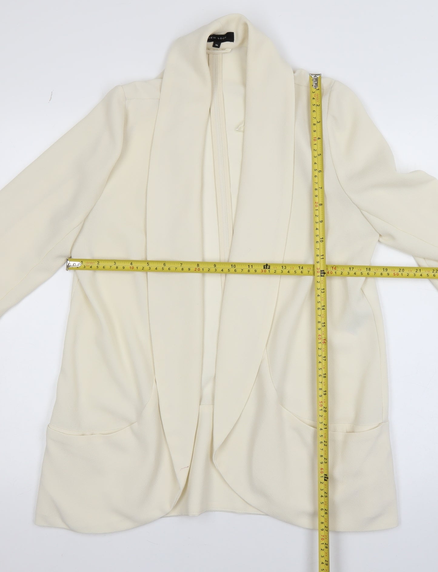 New Look Women Ivory Open Front Long Sleeve Cardigan Size 14