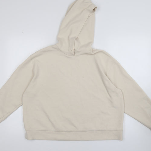 Zara Women Beige Pullover Hoodie Medium Relaxed Fit Cotton Blend