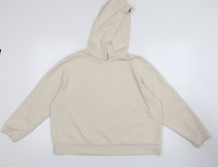 Zara Women Beige Pullover Hoodie Medium Relaxed Fit Cotton Blend