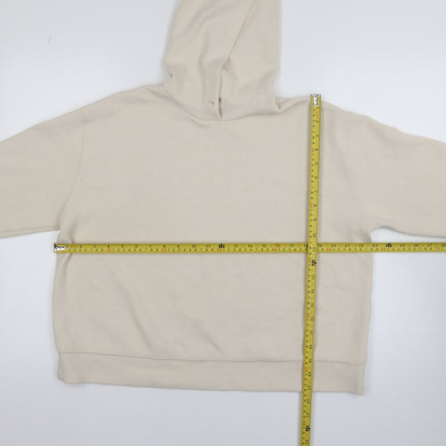 Zara Women Beige Pullover Hoodie Medium Relaxed Fit Cotton Blend