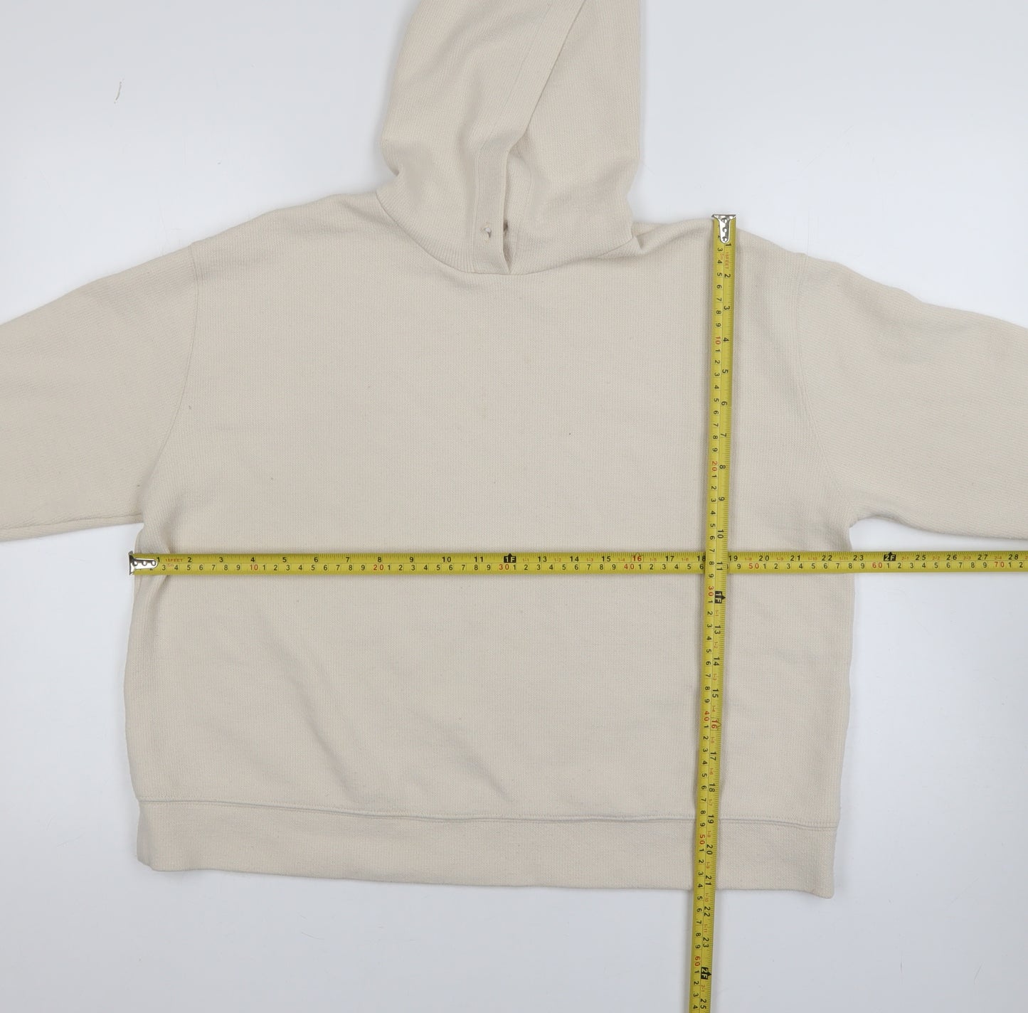 Zara Women Beige Pullover Hoodie Medium Relaxed Fit Cotton Blend
