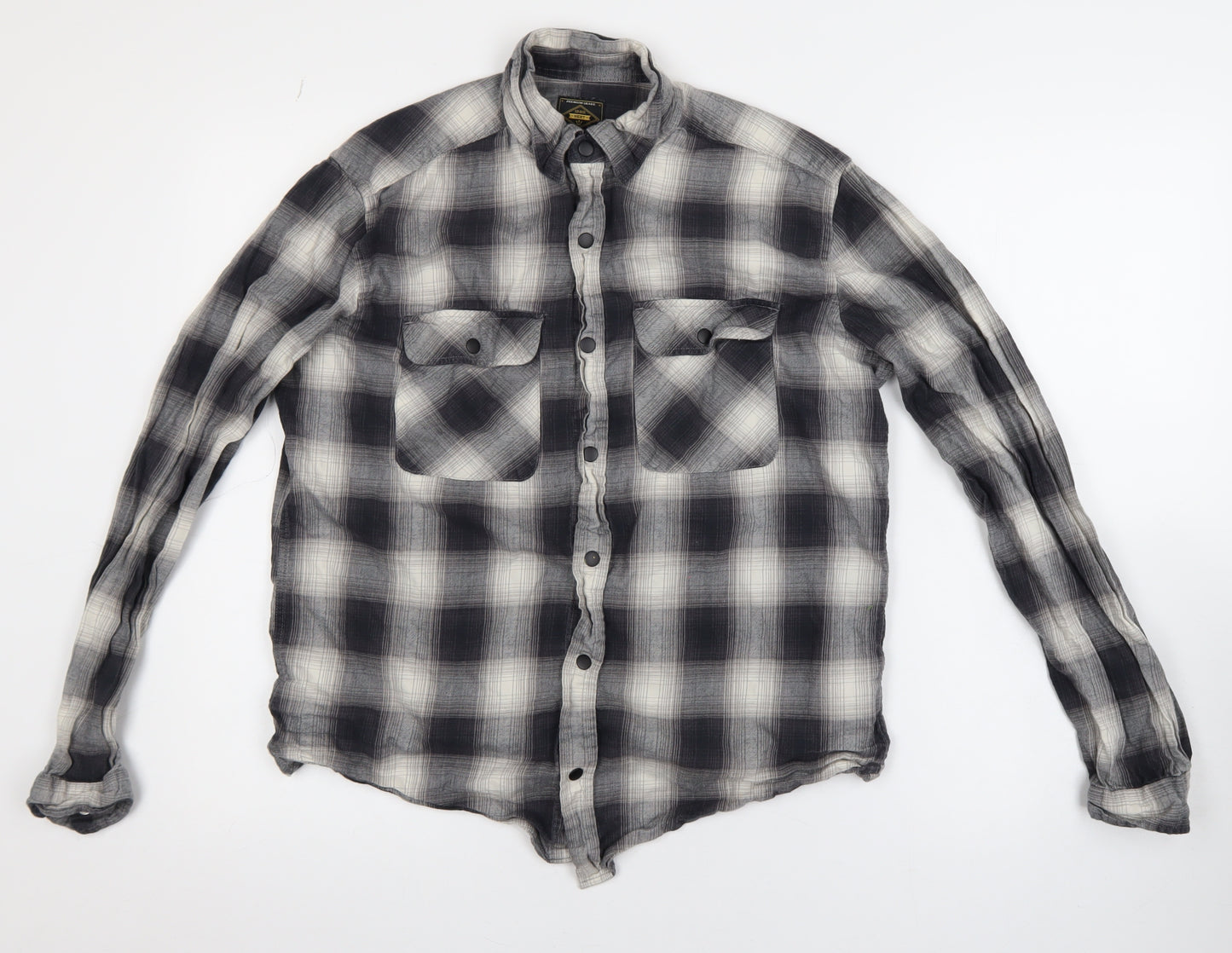 Next Men’s Grey Check Flannel Long Sleeve Button-Up Shirt M