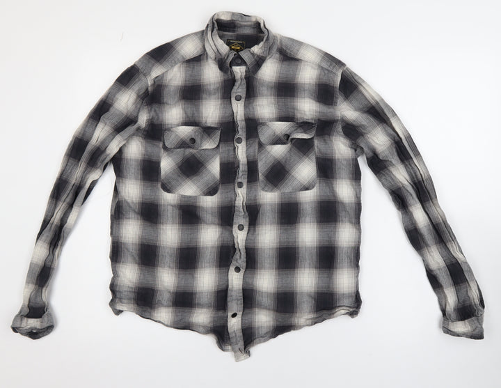 Next Men’s Grey Check Flannel Long Sleeve Button-Up Shirt M