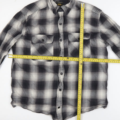 Next Men’s Grey Check Flannel Long Sleeve Button-Up Shirt M