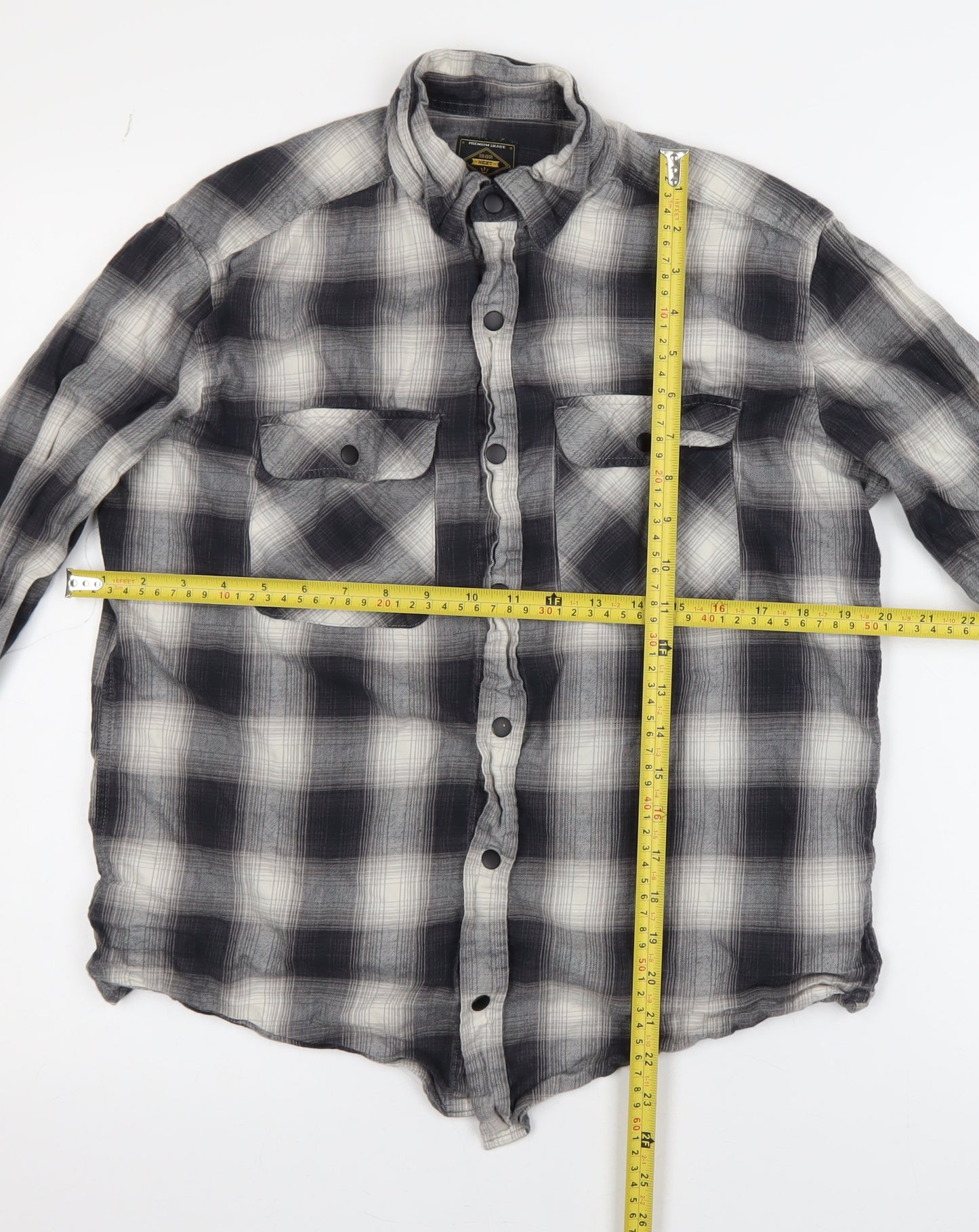 Next Men’s Grey Check Flannel Long Sleeve Button-Up Shirt M