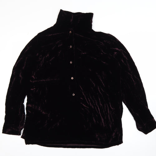 Gruppo GFT Women’s Brown Velvet Roll Neck Button-Up Top Size 16