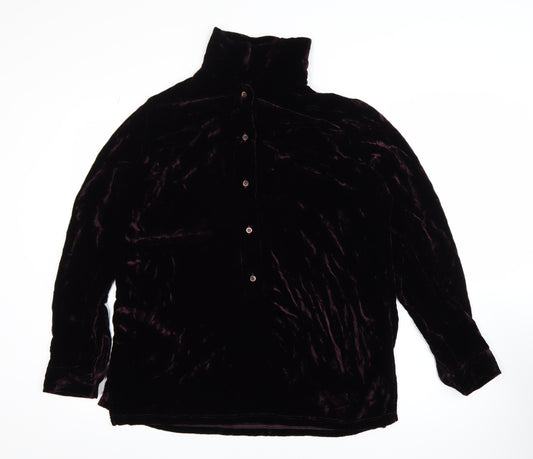 Gruppo GFT Women’s Brown Velvet Roll Neck Button-Up Top Size 16