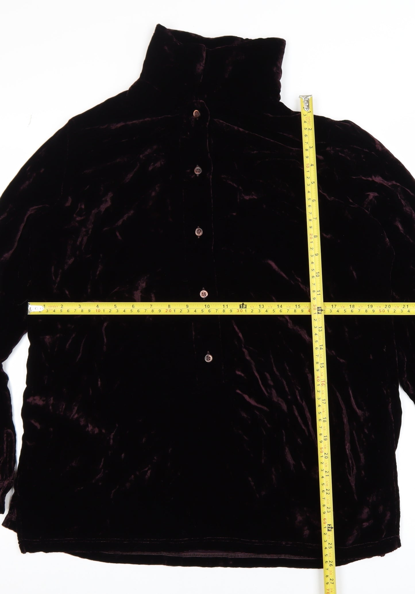 Gruppo GFT Women’s Brown Velvet Roll Neck Button-Up Top Size 16