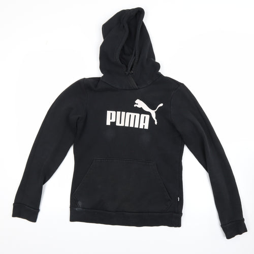 Puma Women's Black Pullover Hoodie Size 8 Cotton Blend Logo Sweatshirt