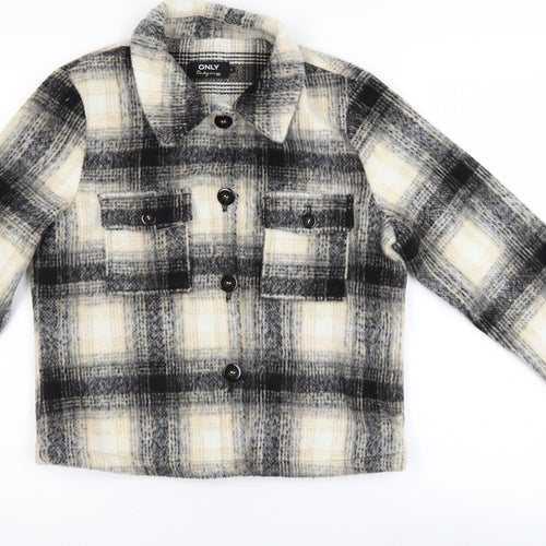ONLY Womens Beige Black Checked Cropped Jacket Size S
