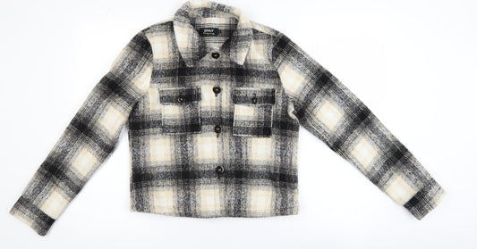 ONLY Womens Beige Black Checked Cropped Jacket Size S