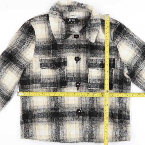 ONLY Womens Beige Black Checked Cropped Jacket Size S