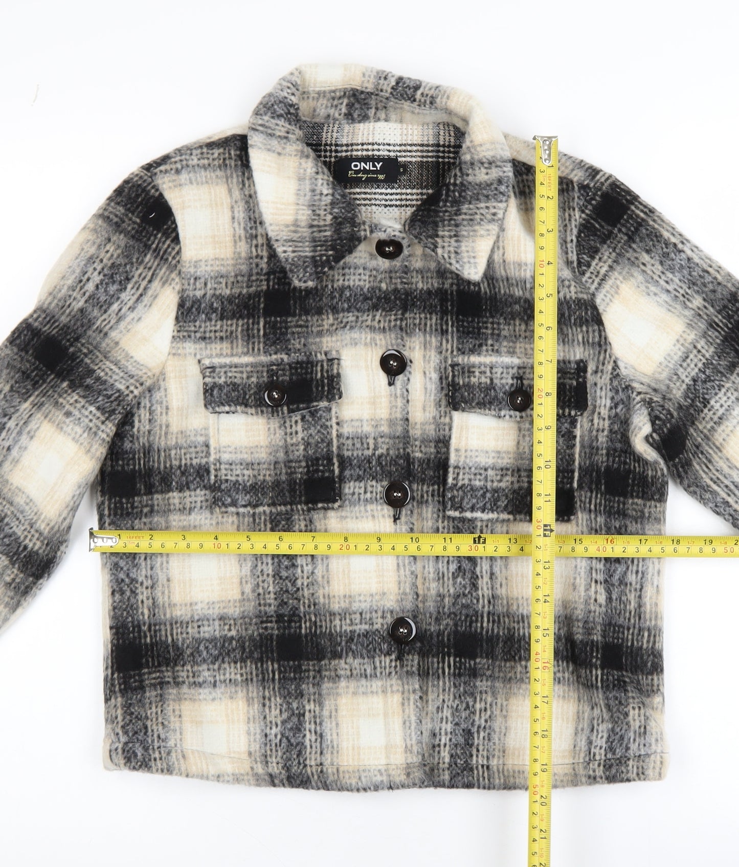 ONLY Womens Beige Black Checked Cropped Jacket Size S