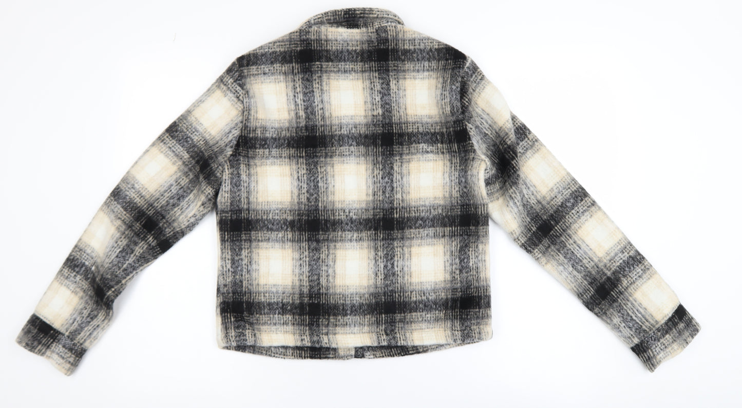 ONLY Womens Beige Black Checked Cropped Jacket Size S