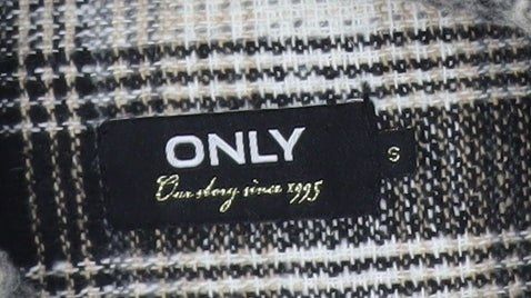 ONLY Womens Beige Black Checked Cropped Jacket Size S