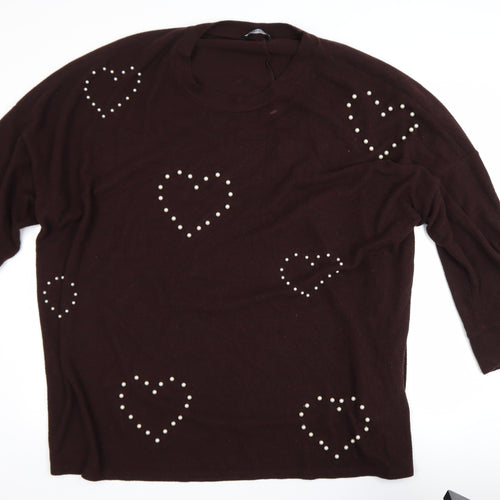 Yours Clothing Womens Brown Plus Size 22-24 Studded Heart Pullover Jumper