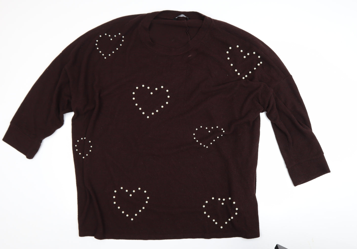 Yours Clothing Womens Brown Plus Size 22-24 Studded Heart Pullover Jumper