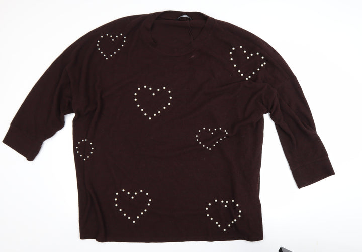 Yours Clothing Womens Brown Plus Size 22-24 Studded Heart Pullover Jumper