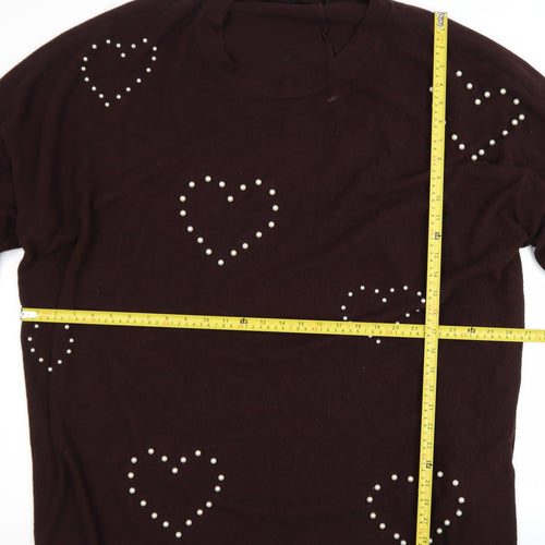 Yours Clothing Womens Brown Plus Size 22-24 Studded Heart Pullover Jumper