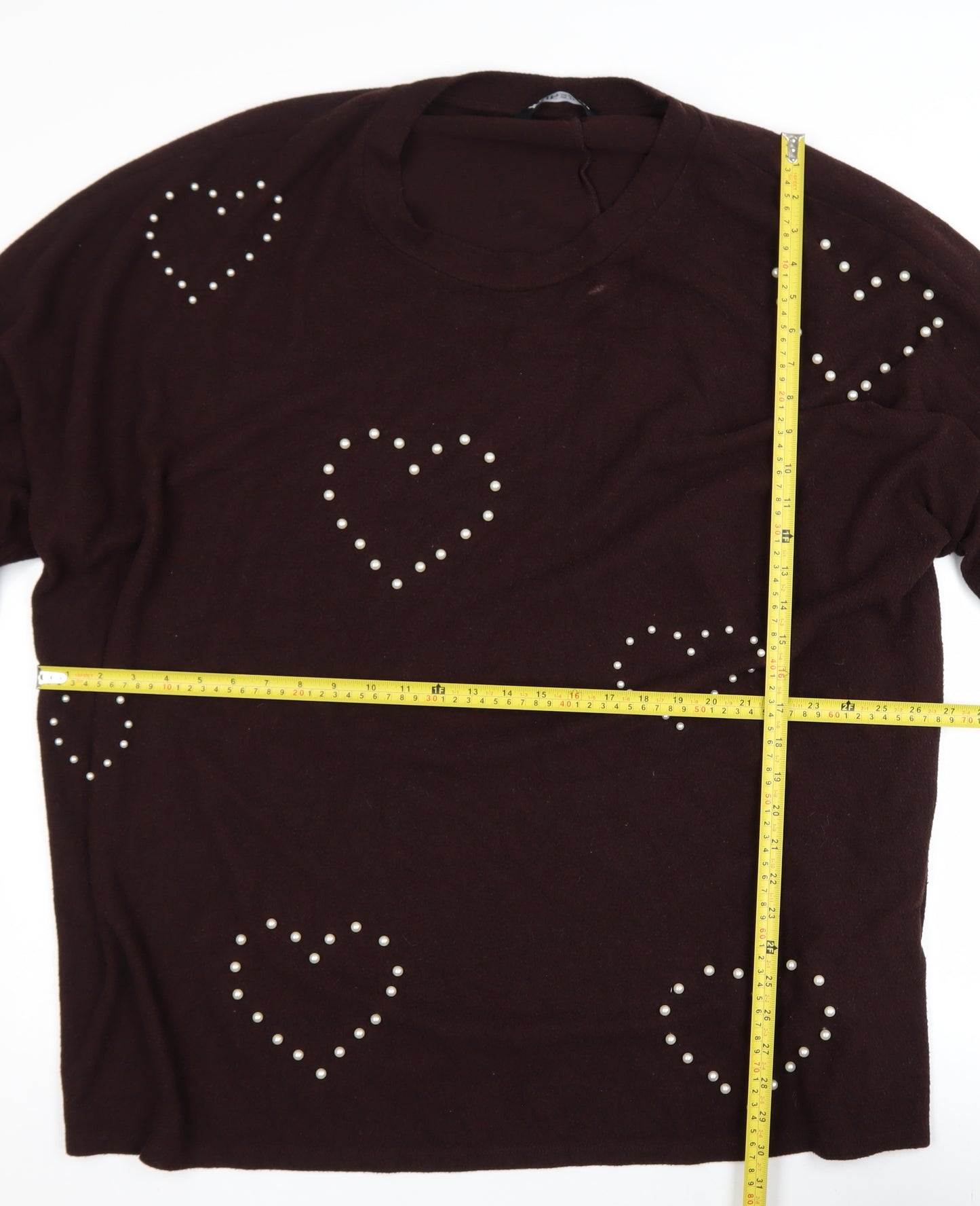 Yours Clothing Womens Brown Plus Size 22-24 Studded Heart Pullover Jumper
