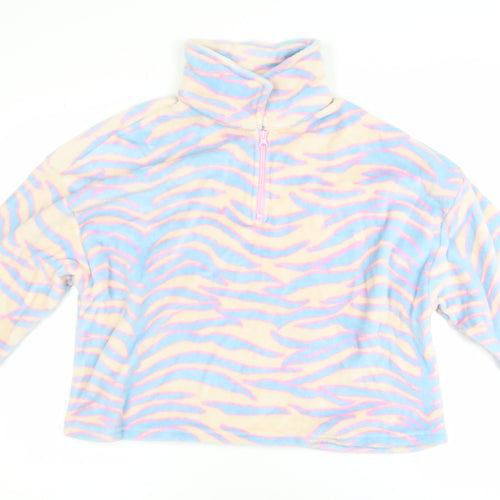 ASOS Design Women Beige Blue Pink 1/4 Zip Fleece Pullover UK 12