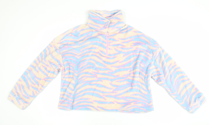 ASOS Design Women Beige Blue Pink 1/4 Zip Fleece Pullover UK 12