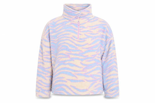 Front view of ASOS Design Women Beige Blue Pink 1/4 Zip Fleece Pullover UK 12