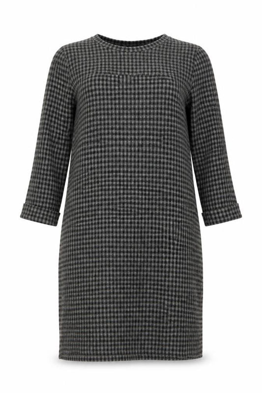 Front view of Marks & Spencer Women Black Check Shift Dress, size 14
