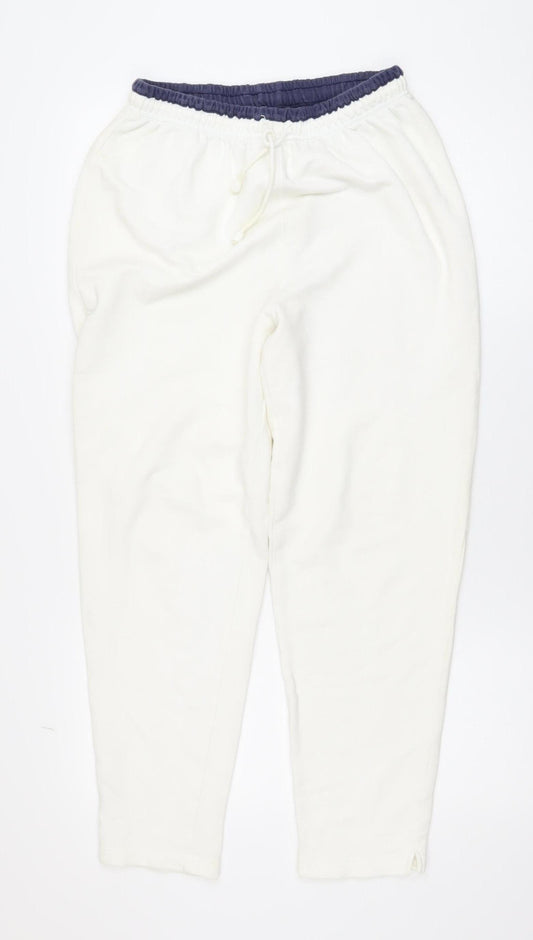 BHS Women White Cotton Jogger Trousers Size 16 Casual Elastic Waist