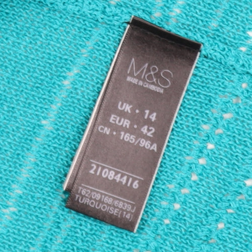 Marks and Spencer Women’s Blue Short Sleeve Open Knit Cardigan Size 14