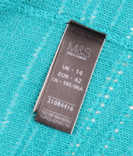 Marks and Spencer Women’s Blue Short Sleeve Open Knit Cardigan Size 14