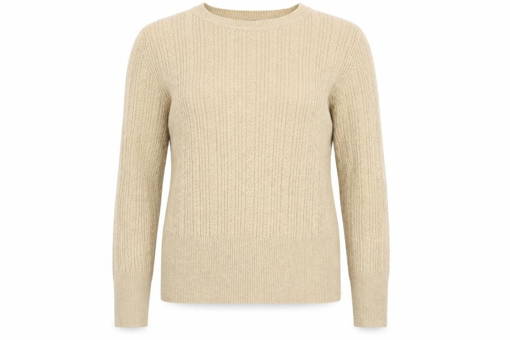 Front view of Marks & Spencer Women’s Beige Cable-Knit Jumper, size UK 10