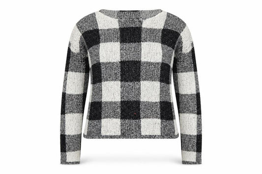 Front view of Vero Moda Women's Black White Check Knit Jumper, size S