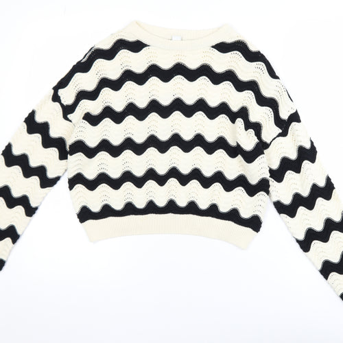 Primark Girls Black & Beige Striped Knit Jumper 12-13 Years Cotton Pullover