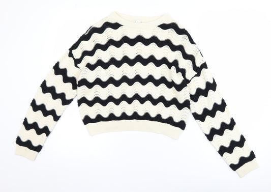Primark Girls Black & Beige Striped Knit Jumper 12-13 Years Cotton Pullover
