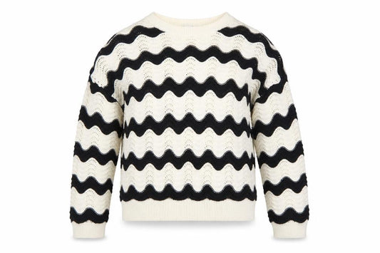 Front view of Primark girls’ black & beige striped knit jumper 12-13 years cotton pullover