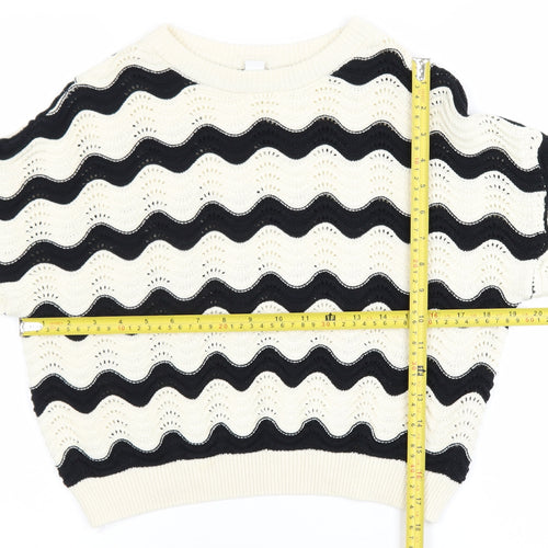 Primark Girls Black & Beige Striped Knit Jumper 12-13 Years Cotton Pullover